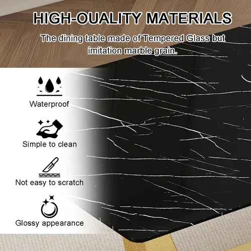 Miniatura 7 de Juego de Mesa de Comedor Negra para 6, Mesa de Comedor de Mármol Falso de 71" para 6, Juego de Mesa de Cocina Rectangular con Sillas de Cuero PU