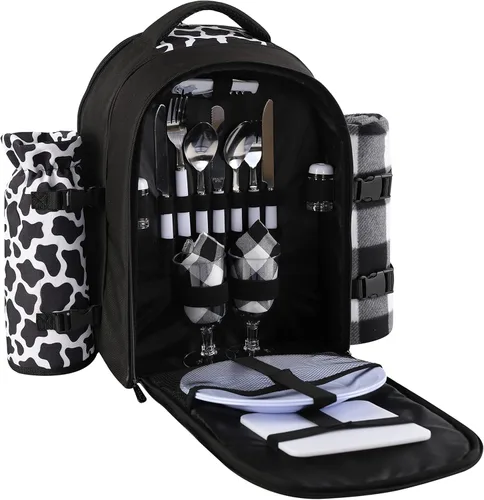 Miniatura 4 de apollo walker - Mochila para picnic para 2 personas con compartimento refrigerado, soporte desmontable para botella/vino, manta de forro polar