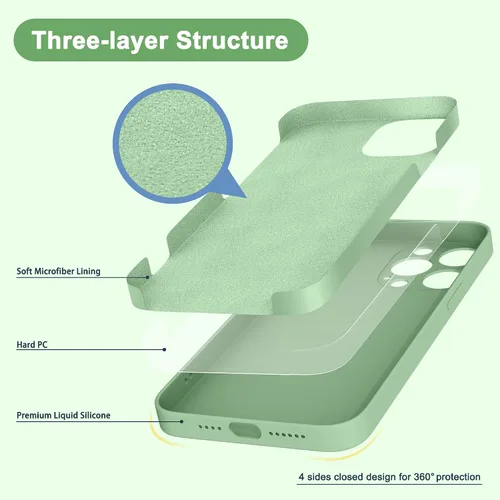 Miniatura 4 de ANDATE Funda para iPhone 13 Pro Max verde matcha, silicona líquida suave, cuerpo completo, a prueba de golpes, funda protectora con forro