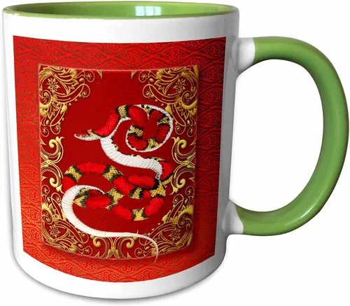 Miniatura 11 de 3dRose (mug_101845_4) Año del zodiaco chino Año de la serpiente Año Nuevo chino rojo, dorado y negro - Taza negra de dos tonos, 11 oz