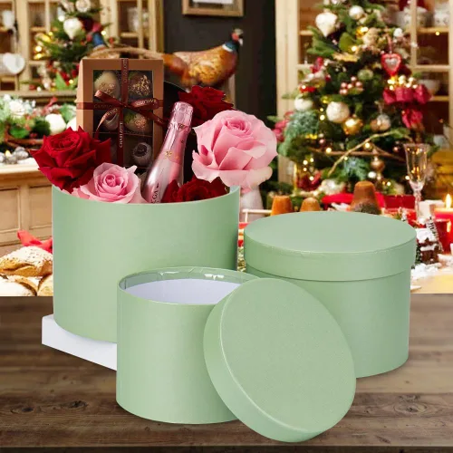 Miniatura 4 de Caja de regalo verde menta, cajas de regalo redondas con tapas, juego de 3 cajas de regalo anidables para regalos, cajas de flores de varios tamaños