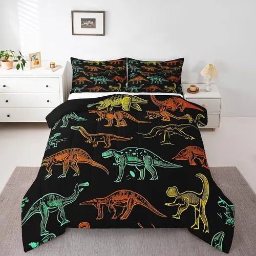Miniatura 15 de Erosebridal Juego de edredón para niños, tamaño individual para niños y niñas, ropa de cama de dinosaurio degradado, decoración de dormitorio