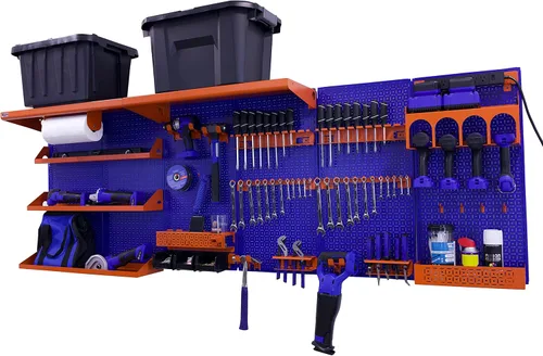 Miniatura 7 de OmniWall Weekend Warrior Ultimate Tool Kit - Sistema de Almacenamiento de Pared de Tablero de Clavos de Metal de 96" x 32" Negro/Naranja