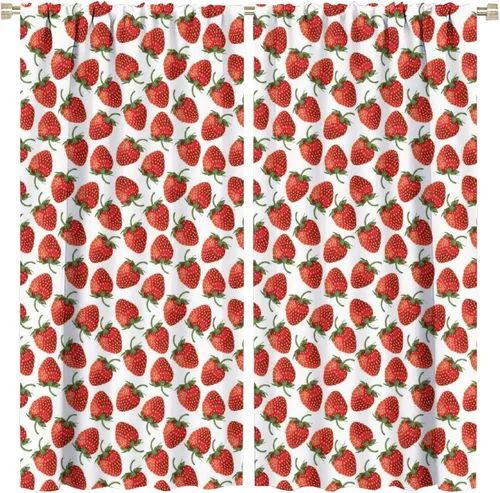 Miniatura 23 de Cortinas bohemias con diseño de fresas, bonitas cortinas bohemias con bolsillo para barra de fruta, tratamiento de ventana para cocina, sala