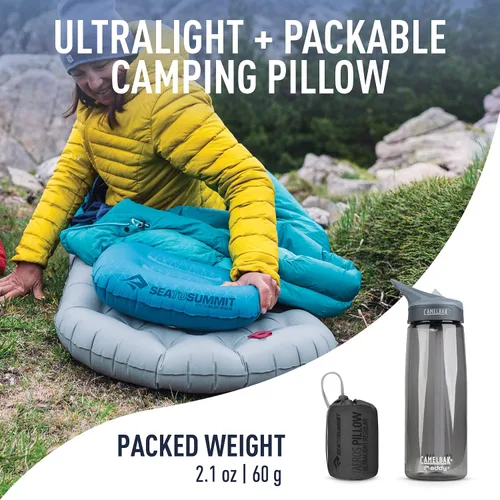 Miniatura 2 de Sea to Summit Aeros - Almohada inflable ultraligera para acampar y viajar, regular (14.2 x 10.2), color gris
