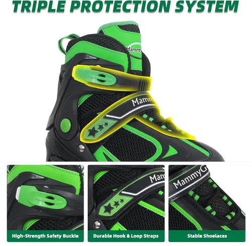 Miniatura 3 de MammyGol Adjustable Inline Skates for Kids Boys Girls Youth Blades Roller Skates with Light up Wheels Ages 4-16 Verde