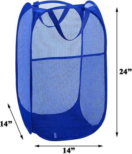 Miniatura 2 de Cesta de malla para lavandería, cesta de lavandería plegable, para dormitorio, dormitorio, apartamento, azul rey Azul real