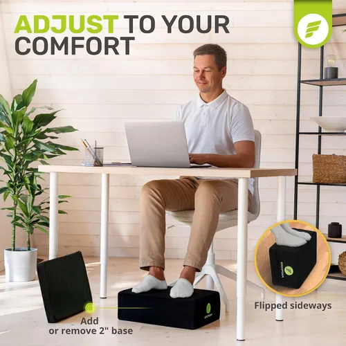 Miniatura 3 de ErgoFoam Reposapiés XL para debajo del escritorio en el trabajo para taburetes y sillas altas, respaldado por quiropráctico, reposapiés ajustable 2