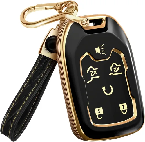 Miniatura 18 de Lucrum Funda para llavero GMC y Chevy y llavero de cuero, funda de TPU para Suburban Acadia Sierra Tahoe Yukon - 2014-2025