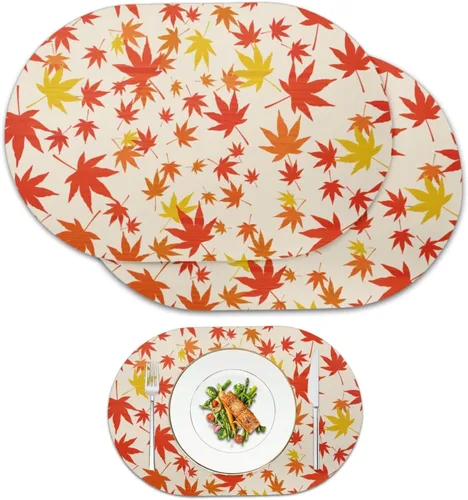 Miniatura 13 de Non Slip Placemats Set of 6 Pumpkin Mushroom Theme Waterproof Wipeable Faux Leather for Thanksgiving Family Feast Heat Resistant Dining Table Mats