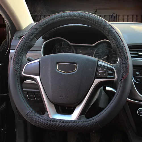 Pahajim Funda para volante de automóvil con parte inferior plana, en forma de D, de piel sintética, antideslizante, de 14.5-15 pulgadas (14.6-15.0