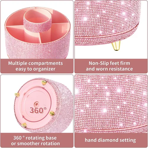 Miniatura 3 de fanado Bling Diamond - Soporte para brochas de maquillaje, organizador de maquillaje giratorio de 360°, vaso para brochas de maquillaje de 5 ranuras