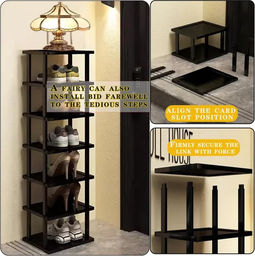 Miniatura 8 de Zapatero vertical – Organizador de zapatos alto y estrecho para espacios pequeños, estante de bambú de 5 niveles para entrada, armario, esquina