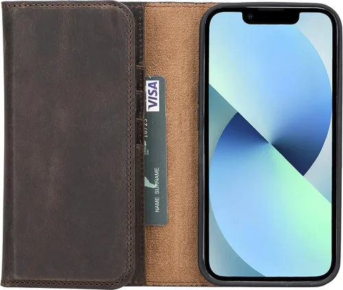 Miniatura 4 de Bayelon Funda compatible con iPhone 13 Pro, billetera de cuero triple de grano completo [2 en 1], funda magnética desmontable con ranuras