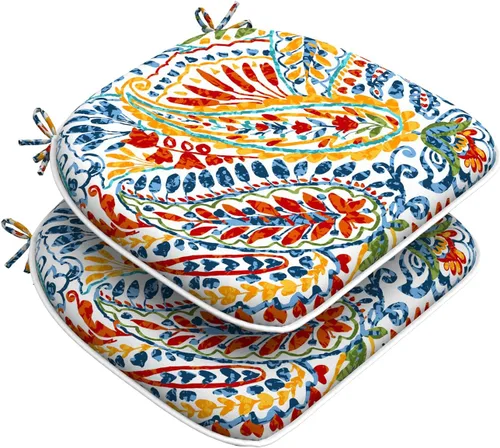 DYTXIII Juego de 2 cojines para sillas de exterior con lazos, almohadillas repelentes al agua para sillas de patio de 17 x 16 pulgadas para muebles