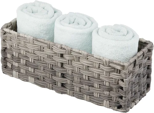 Miniatura 5 de mDesign Cesta de papel higiénico tejida rústica de granja, organizador de almacenamiento pequeño para encimera de baño o parte superior del inodoro