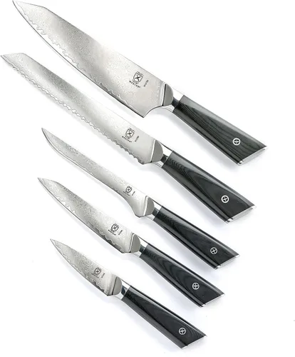 Miniatura 3 de Mercer Culinary Juego de cuchillos de 6 piezas de acero de alta calidad con soporte de bloque de vidrio/madera, asas G10