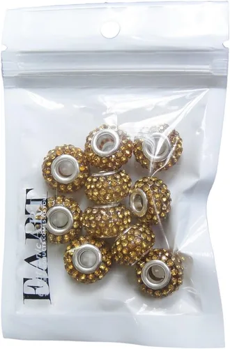 Miniatura 4 de RUBYCA Cuentas grandes de cristal checo con agujero grande para pulseras europeas (10 unidades, oro, 0.591 in)