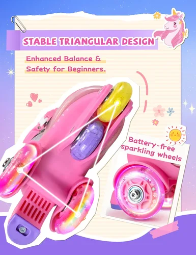 Miniatura 4 de Patines de unicornio para niños pequeños, patines de entrenamiento para niños con triple protección de seguridad, patines de 4 tamaños ajustables