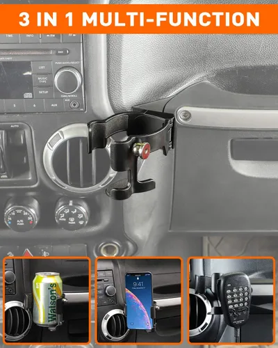 Miniatura 2 de Savadicar JK - Soporte multifunción para teléfono y bebidas, 3 en 1, soporte organizador atornillado, compatible con Jeep Wrangler JK JKU 2011-2018
