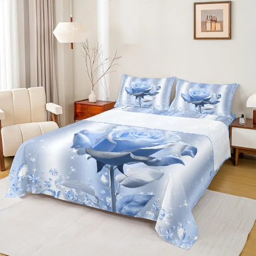 Miniatura 10 de Manfei Juego de sábanas de rosas rosas 3D tamaño individual, juego de ropa de cama brillante con purpurina rosa para decoración de habitación