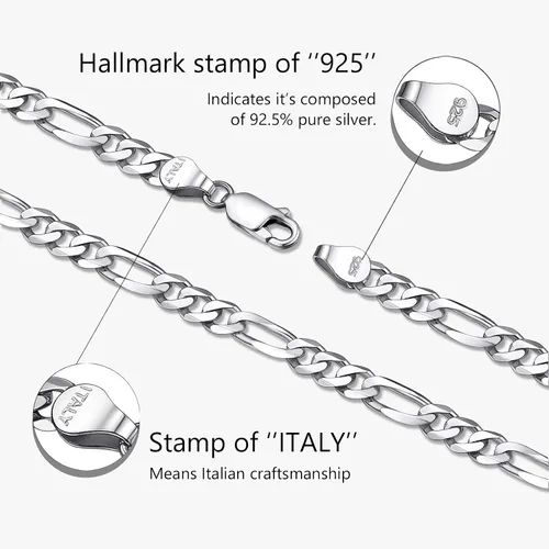 Miniatura 4 de PROSTEEL 925 Sterling Silver Cuban Link Chain Necklace, Dainty Figaro Chains, Solid & Shiny, 3mm5mm, 14-28 inch, Come Gift Box