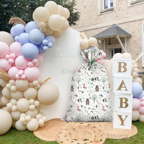 Miniatura 9 de Bolsas de regalo de plástico extragrandes para baby shower de animales del bosque 56*36 pulgadas, bolsa de regalo jumbo de animales del bosque