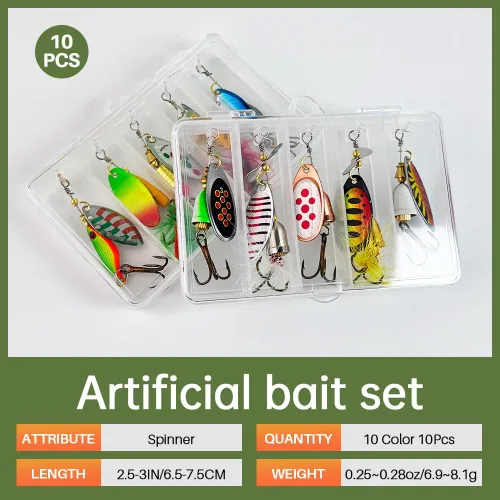 Miniatura 3 de Señuelo de pesca Spinnerbait, róbalo, trucha, salmón, cebo de metal duro giratorio, set con 2 cajas de anzuelos por Tbuymax, 10