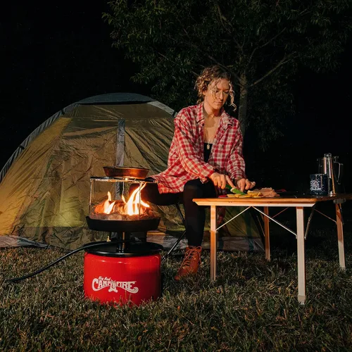 Miniatura 5 de Camco Mesa plegable Cuenta con parte superior de bambú natural y patas de aluminio plegables para almacenamiento y organización de caravanas