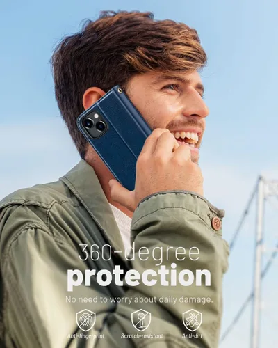 Miniatura 7 de OCASE Funda Cartera Compatible con iPhone 15, Funda Tipo Folio de Cuero PU con Tapa, con Tarjeteros, Soporte y Bloqueo RFID