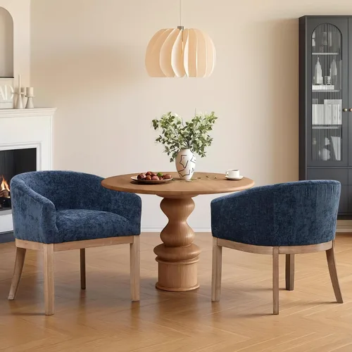 Miniatura 18 de SoarFlash Sillas de comedor tapizadas modernas de mediados de siglo con brazos, juego de 2, sillas de cocina y comedor de lino de granja, con marco
