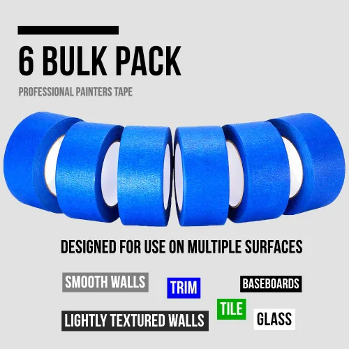 Miniatura 2 de Lichamp 6 cintas azules para pintores de 2 pulgadas de ancho, paquete múltiple de cinta adhesiva azul para pintores, 1.95 pulgadas x 55 yardas x 6