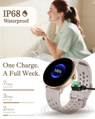 Miniatura 6 de Reloj inteligente para mujeres y hombres, para Android iOS con monitor de sueño, podómetro, rastreador de fitness, llamada Bluetooth, impermeable
