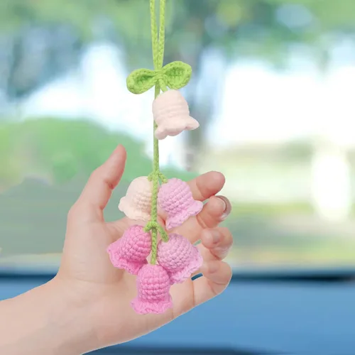 Miniatura 8 de Adorno colgante para espejo retrovisor de automóvil, cesta de flores de ganchillo, accesorios para plantas, adorno de automóvil tejido hecho a mano