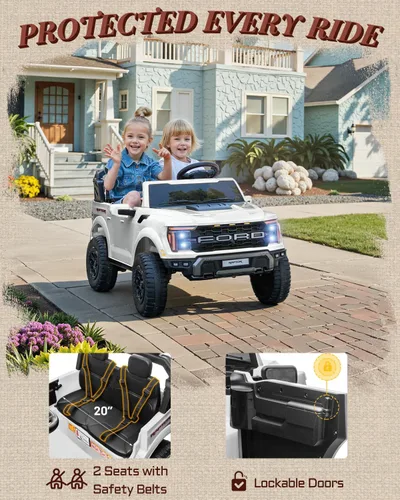 Miniatura 5 de First Ride On camión de juguete de 24 V para niños, Ford F-150 Raptor con licencia de 2 plazas, coche eléctrico con control remoto, juguetes