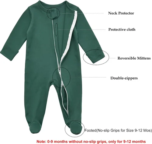 Miniatura 2 de Aablexema Pijama de bebé con puños de manopla, doble cremallera, ropa de algodón para bebés, pijamas para dormir con pies