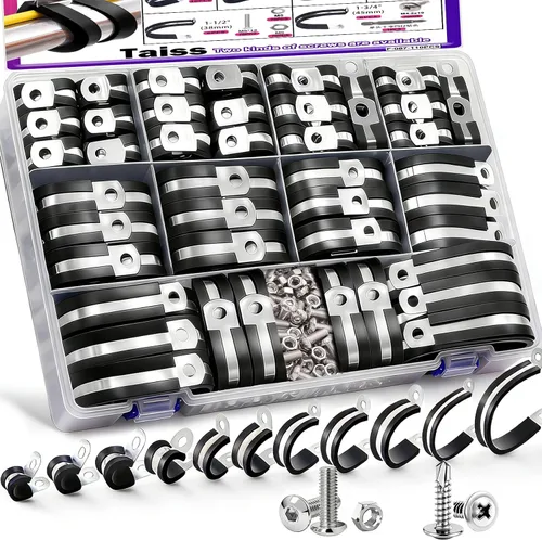 Miniatura 7 de Taiss Kit surtido de 270 abrazaderas de cable, abrazaderas de tubo de alambre aisladas de goma de acero inoxidable 304, 10 tamaños, abrazaderas