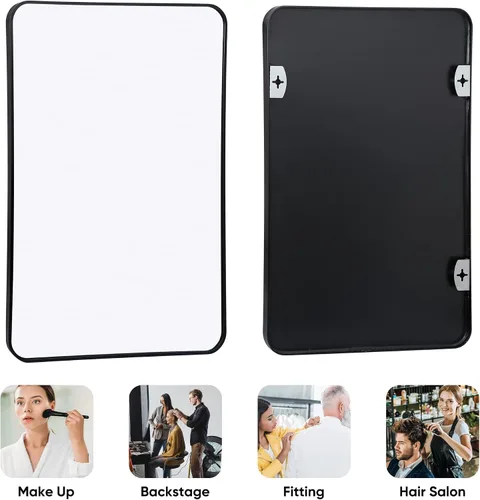 Miniatura 5 de Super Deal Espejo de pared negro de 24 x 36 pulgadas para baño, marco de metal de acero inoxidable con esquina redondeada, espejos rectangulares