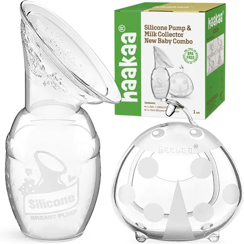haakaa Extractor de leche manual para lactancia materna de 4 oz/3.4 fl oz y colector de leche de mariquita 2.5 oz/2.5 fl oz Combo, silicona de grado