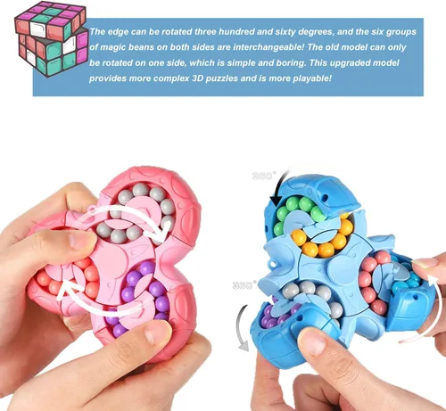 Miniatura 5 de YUDANSI Juguete de rompecabezas de frijol mágico, cubo giratorio 2 en 1, cubo mágico giratorio, regalo para niños y niñas de 3 años, 5-7, 8-12