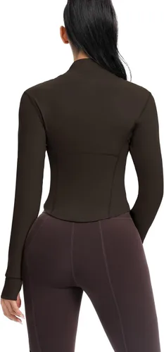 Miniatura 37 de AVGO Chaquetas de entrenamiento recortadas para mujer, con cremallera, ajustadas, atléticas, con agujeros para el pulgar