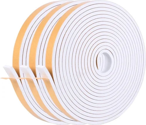 Kikerike Cinta de Espuma Autoadhesiva Burlete 1 pulgada x 1/2 pulgada x 20 pies Tiras de Aislamiento de Espuma de Alta Densidad Sello Burlete con