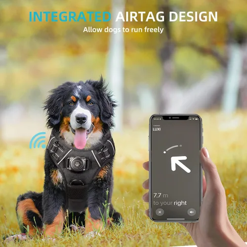 Miniatura 2 de AirTag - Arnés para perro, chaleco integrado para perro con soporte 100 % impermeable, arnés reflectante sin tirones y estrangulamiento para perro