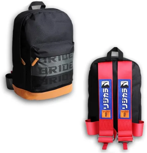 Miniatura 27 de W-POWER JDM Bride Racing Mochila de viaje para laptop con parte inferior marrón con correas de arnés ajustables (ASIMO-BK)