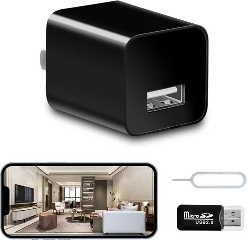 Cámara de carga USB fijawee - Cámara WiFi pequeña - Mini cámara inalámbrica niñera Full HD 1080P con detección de movimiento y alimentación en vivo