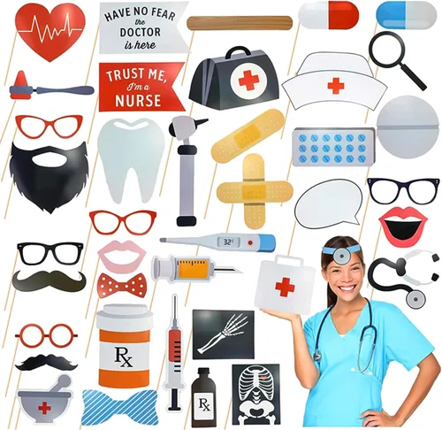 Kit de 40 accesorios profesionales para cabina de fotos médicas para eventos de adultos, celebraciones de oficina dental, graduación de médico y