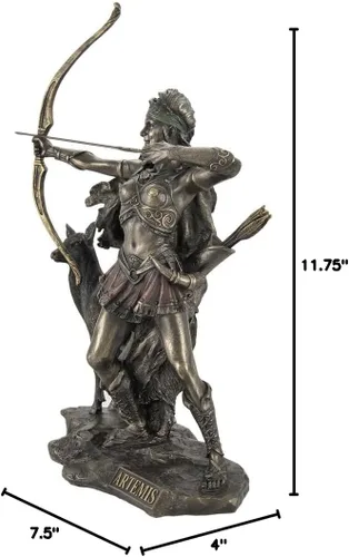 Miniatura 8 de Veronese Design 12 1/4 pulgadas Artemis Diosa de la caza y el desierto Escultura griega de resina fundida en frío con acabado de bronce