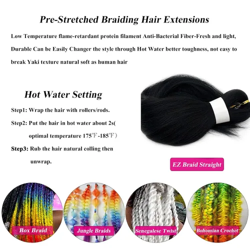 Miniatura 5 de Pelo trenzado corto 1B negro preestirado Extensiones de pelo trenzado para niños para trenzas de caja sin nudos, pelo trenzado preestirado de 16