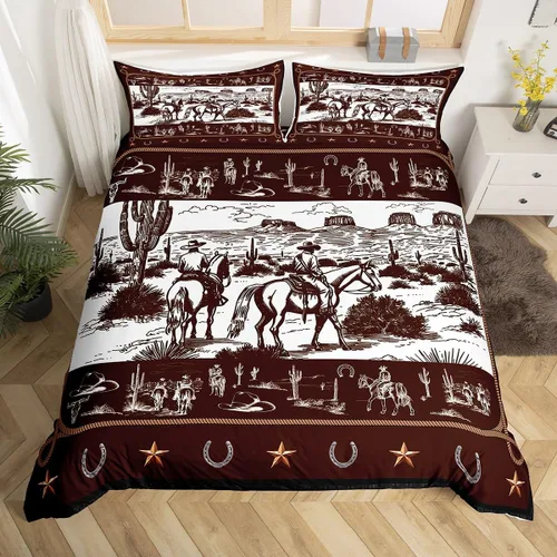 Miniatura 16 de Manfei Juego de funda de edredón occidental, tamaño individual, juego de ropa de cama de caballo de vaquero de 2 piezas, funda de edredón de cactus