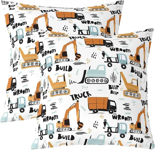 Miniatura 11 de Juego de 2 fundas de almohada de construcción de 16 x 16 pulgadas, fundas de almohada suaves para camiones, fundas de cojín para sala de estar